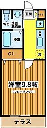 大原KYハイツ3 1Kの間取図画像