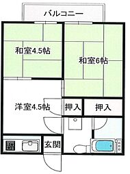 むさしのコーポ 2DKの間取図画像