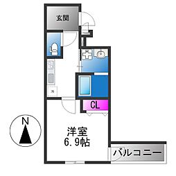 フジパレス喜連西 1Kの間取図画像