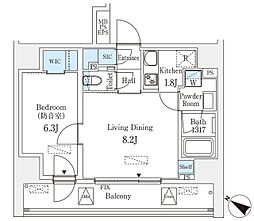 フィシオ飯田橋 4階1LDKの間取り