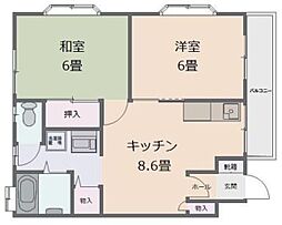 ガーデンハウス山勝5 2DKの間取図画像