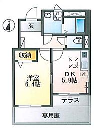 パークテラス・つつじケ丘 1階1DKの間取り