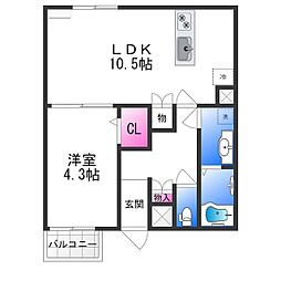 ALEGRIA鳳North 1LDKの間取図画像