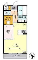 ヘリオス吉川美南クロノス 1LDKの間取図画像