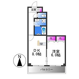 コーラルハイツ平野 1LDKの間取図画像
