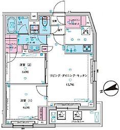 ジェノヴィア板橋東山町スカイガーデン 4階2LDKの間取り