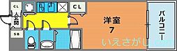 プレサンス三宮東フィール 7階1Kの間取り
