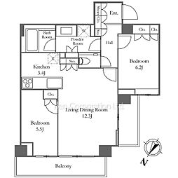 グランドメゾン目黒東山パークフロント 2LDKの間取図画像