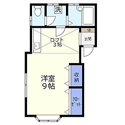 ハイツアクシア 2階ワンルームの間取り