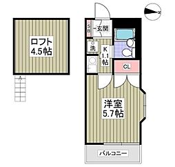 コーポ・マリーナ町田 2階ワンルームの間取り