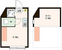 ハーモニーテラス中板橋V 1階ワンルームの間取り