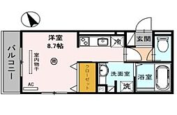 JR福知山線 三田駅 徒歩15分の賃貸アパート 2階ワンルームの間取り