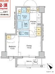 プラウドフラット墨田曳舟ディアージュ 1DKの間取図画像