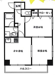 クォーレ東館西館 7階2DKの間取り
