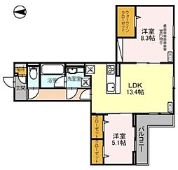 アニヴェルセル 3階2LDKの間取り
