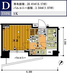 スカイコート池袋第7 3階1Kの間取り