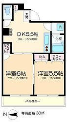 第10ナトリビル 2Kの間取図画像