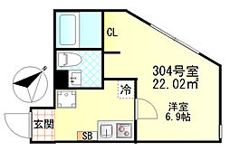 リバティ東門前 1Kの間取図画像