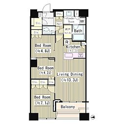 Ｔｏｍｉｈｉｓａ　Ｃｒｏｓｓ　コンフォートタワー 51階3LDKの間取り
