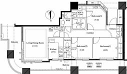 くるるグランタワー府中ラ・アヴェニュー 3LDKの間取図画像