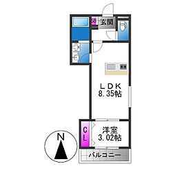Well-being巽西 1LDKの間取図画像