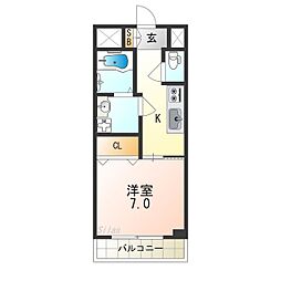 ゼファー東大阪 1Kの間取図画像