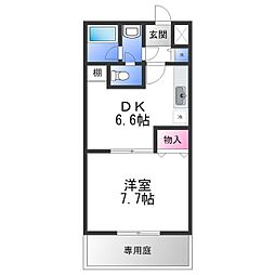 フジパレス式内町3番館 1DKの間取図画像