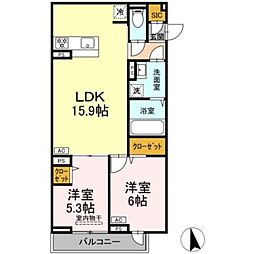 セレスティア竹ノ塚II 3階2LDKの間取り