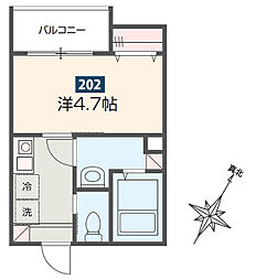 ＭＥＬＤＩＡ小川 2階1Kの間取り