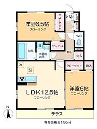 リバーサイドホシノVI 1階2LDKの間取り