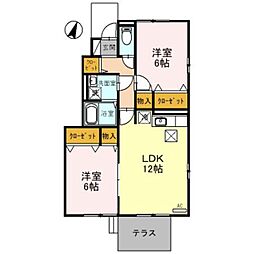 ロイヤルタウンフラーゼC 2LDKの間取図画像