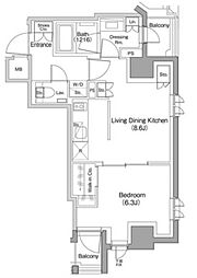 ザ・パークハビオ小石川 1LDKの間取図画像