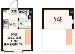 LA VIERE 江古田の森公園 2階ワンルームの間取り