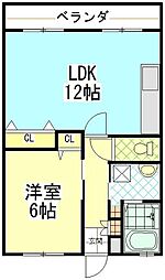 サンホワイトＢ219 2階1LDKの間取り