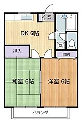 エレガンス関口第5 2階2DKの間取り