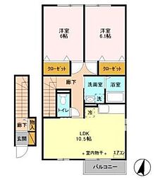 ジュネス 2LDKの間取図画像