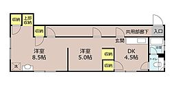 梶原荘D棟 2DKの間取図画像