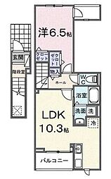 ソレイユ 2階1LDKの間取り