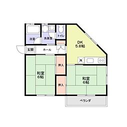 クレモンテ浅川 2DKの間取図画像