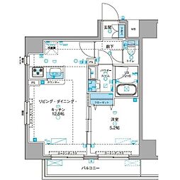 ジェノヴィア浅草IIIグリーンヴェール 8階1LDKの間取り