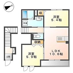 JR阪和線 六十谷駅 徒歩24分の賃貸アパート 2階2LDKの間取り
