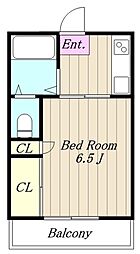 ビバーチェカノン 1階1Kの間取り