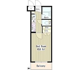 JR中央線 武蔵境駅 徒歩9分の賃貸マンション 1階1Kの間取り