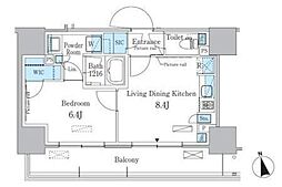 パークアクシス東陽町・親水公園 12階1LDKの間取り