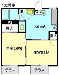 ハイツ秋ケ瀬 2Kの間取図画像