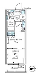 パークアクシス新宿百人町 1DKの間取図画像
