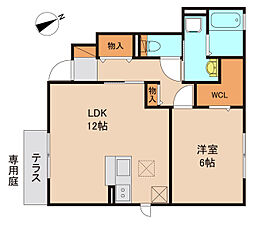 ベル・アジュール　B棟 1階1LDKの間取り