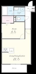 プレミエール草加 1LDKの間取図画像