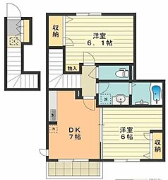 Juvenile Sol 2階2DKの間取り