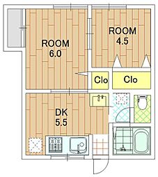 アリーズマンション 2DKの間取図画像